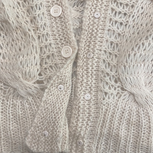 Witchery Knit Beige 3/4 Sleeve Wool Mohair Cardigan - Picture 6 of 8